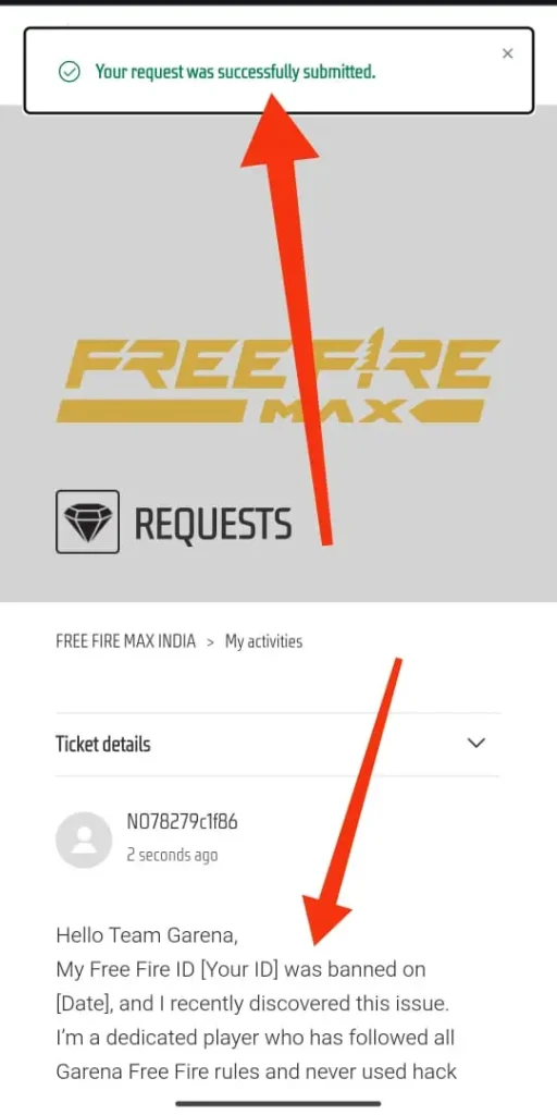 Guide To Unban Free Fire ID Easily in 2025: check confirmation notification
