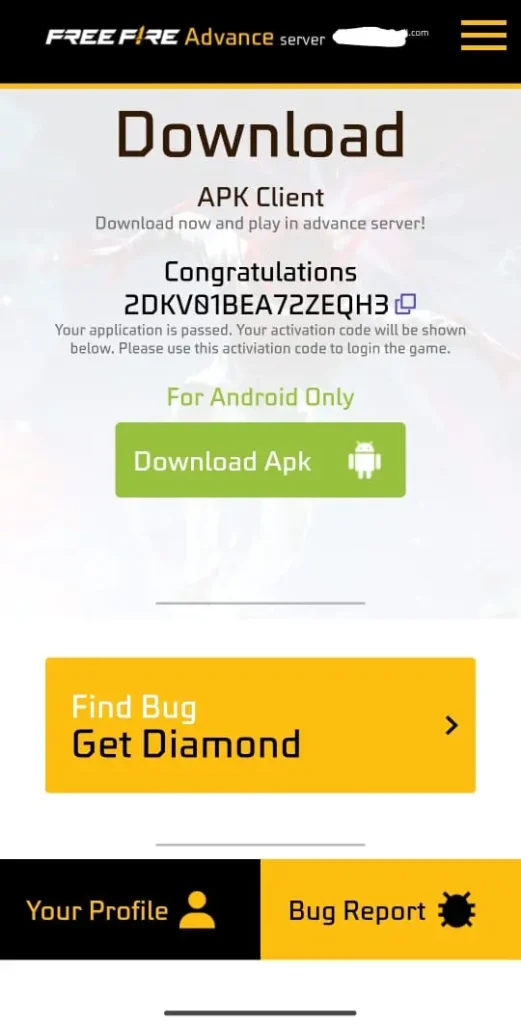 free fire advance server ob52 activation code