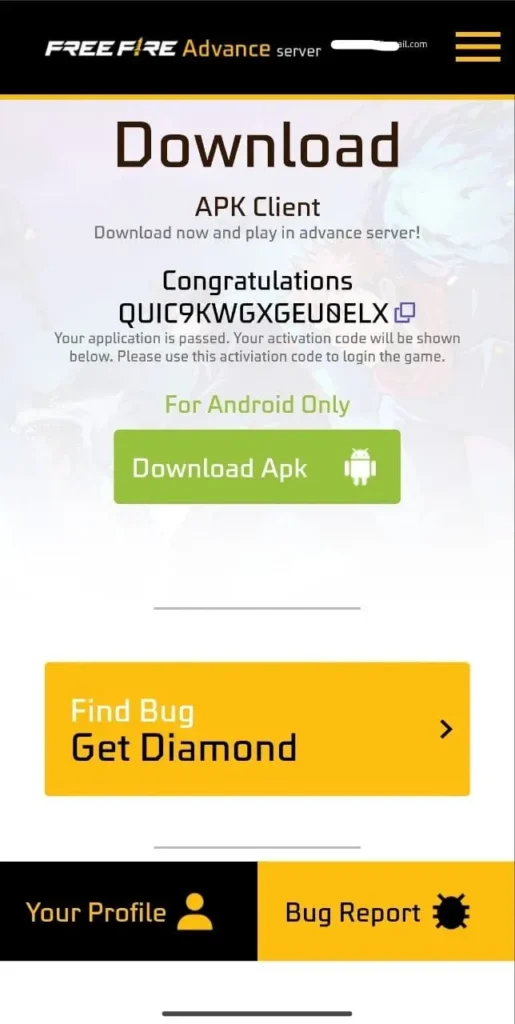 free fire advance server ob53 activation code