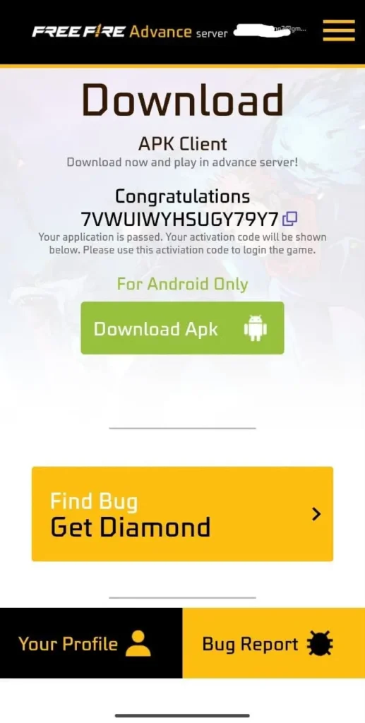 free fire advance server ob53 activation code