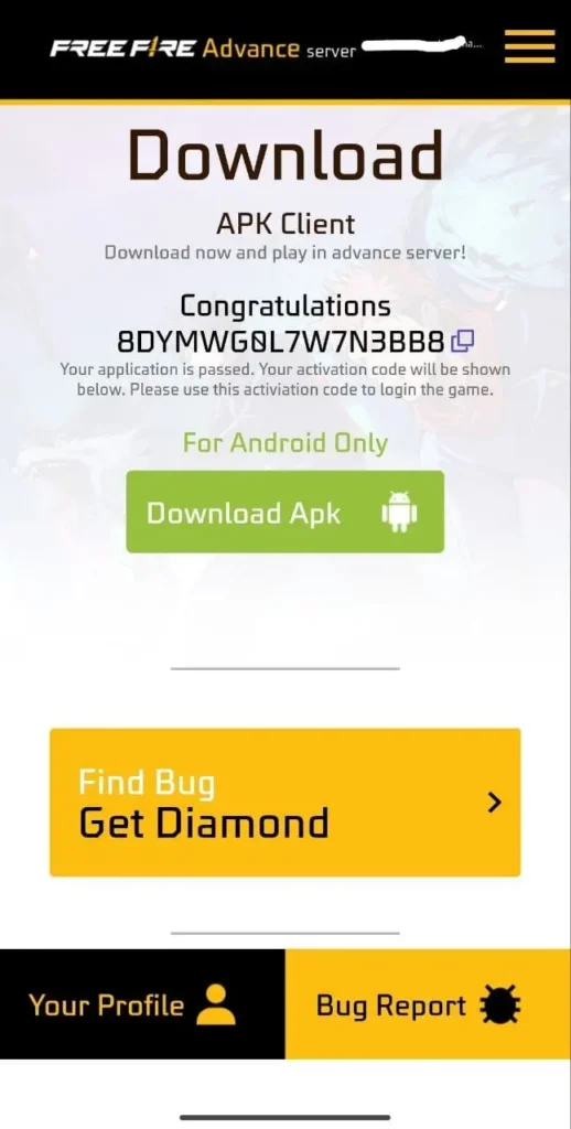 free fire advance server ob53 activation code