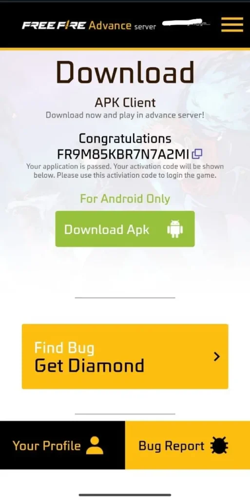 free fire advance server ob53 activation code