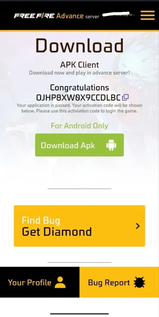 free fire advance server ob53 activation code