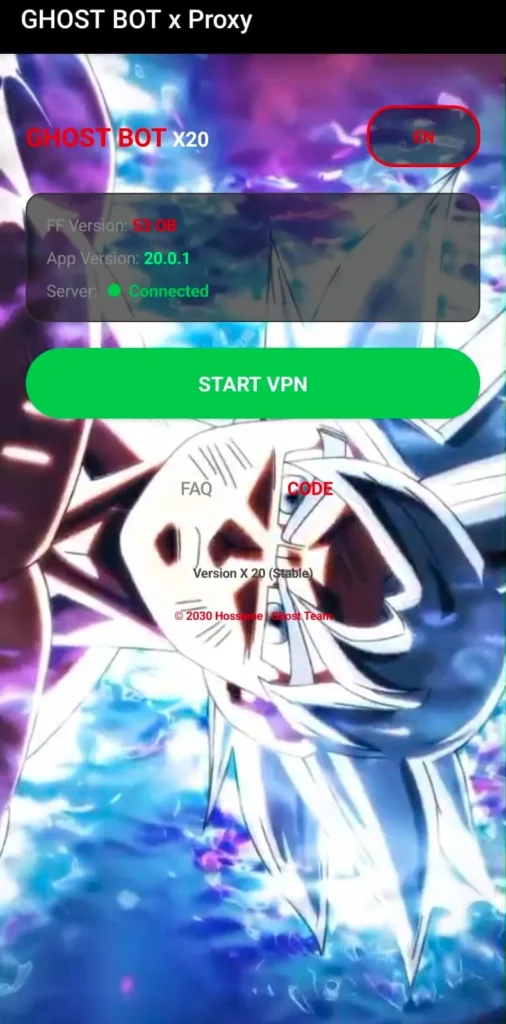 Ghost bot x20 proxy image after activation of app